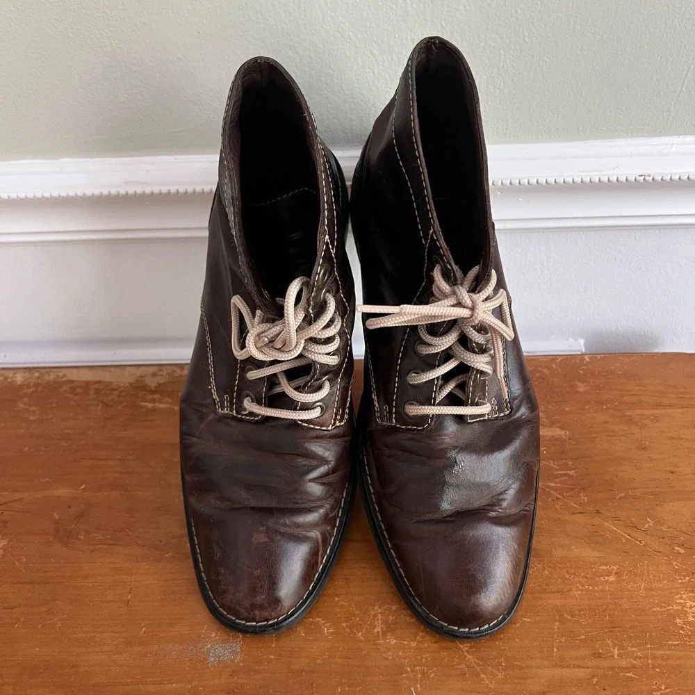 Cole Haan Vtg Distressed Boots Mens 10.5 Leather Lace Up Brown‎ Rugged Preloved